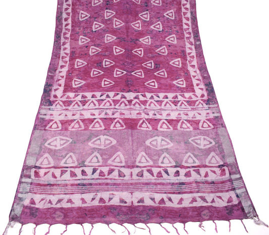 Sushila Vintage Pure Linen Premium Saree Purple Batik Printed Sari Woven Fabric