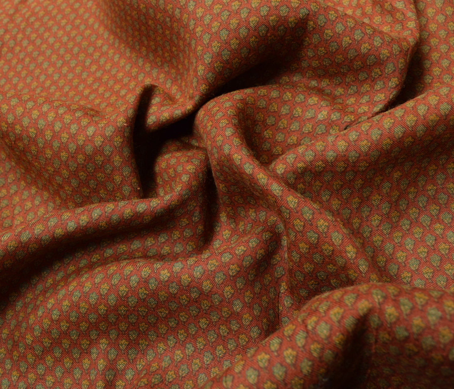 Sushila Vintage Pure Woolen Saree Rust Floral Printed & Woven Soft Sari Fabric