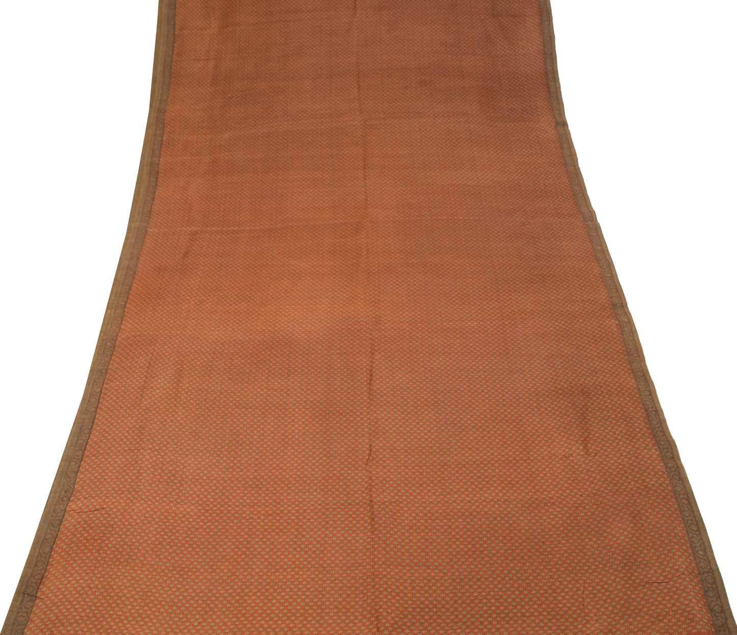 Sushila Vintage Pure Woolen Saree Rust Floral Printed & Woven Soft Sari Fabric