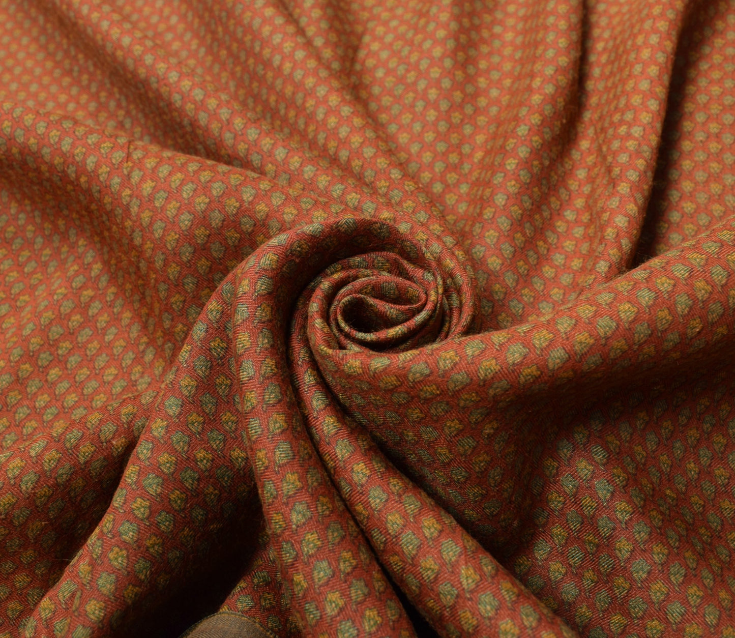 Sushila Vintage Pure Woolen Saree Rust Floral Printed & Woven Soft Sari Fabric