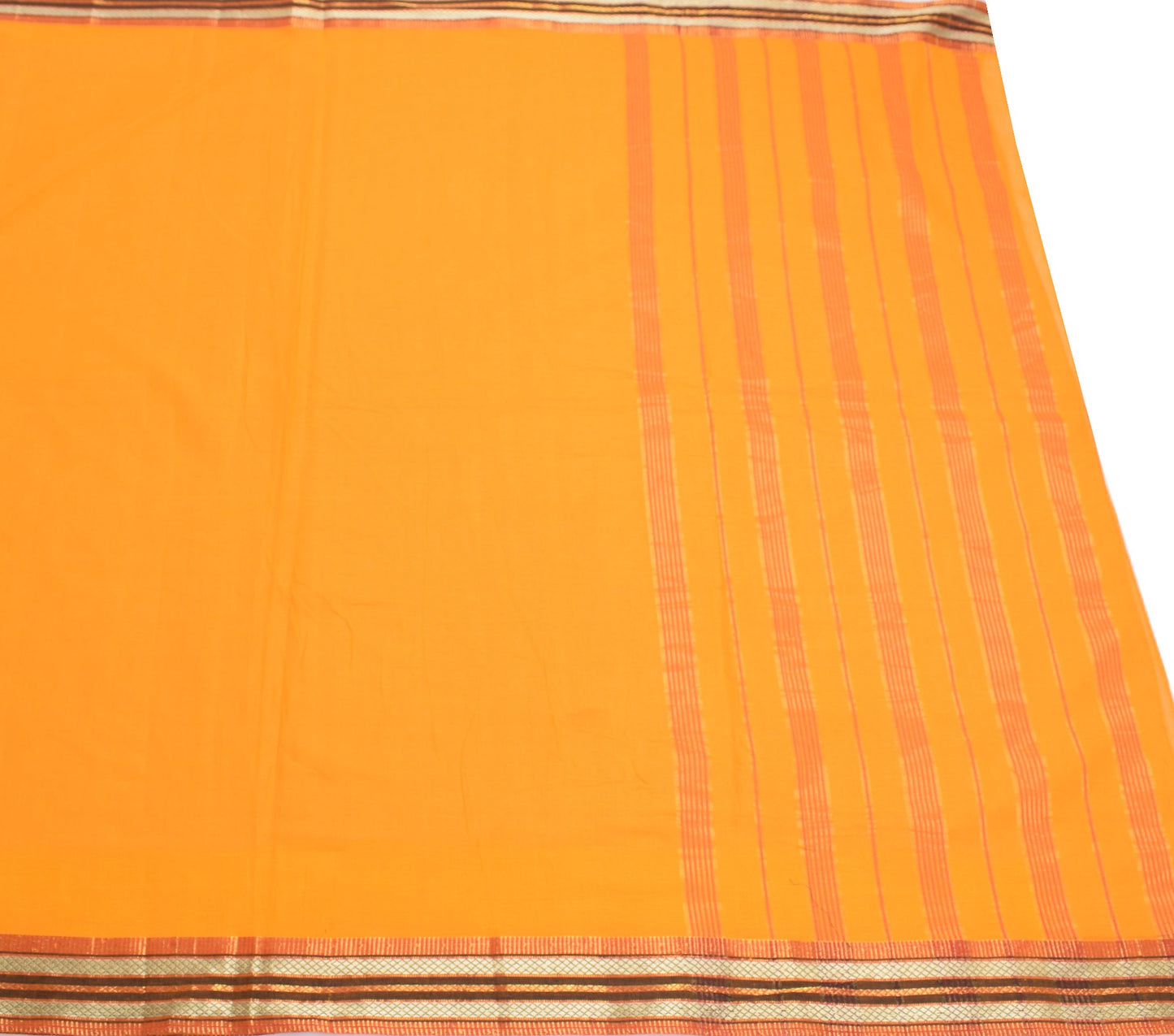 Sushila Vintage Pure Cotton Saree with Woven Border Pallu Orange Sari Fabric