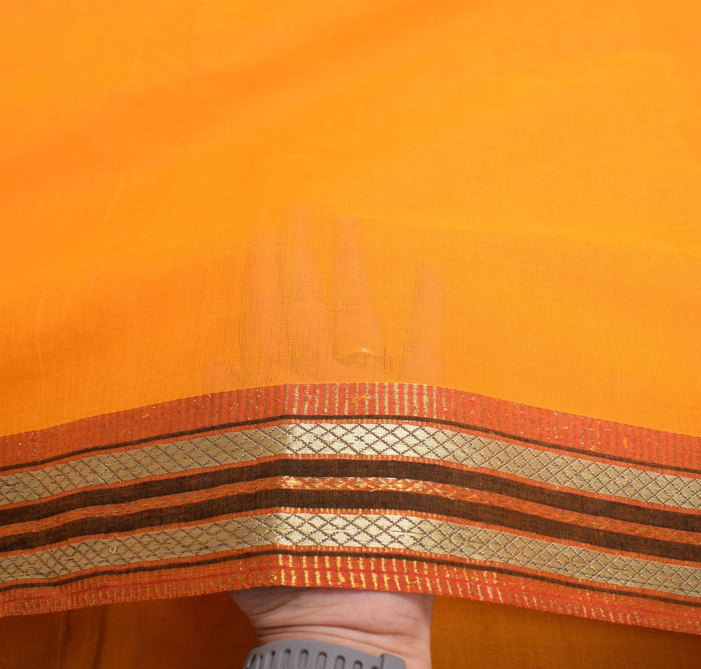 Sushila Vintage Pure Cotton Saree with Woven Border Pallu Orange Sari Fabric