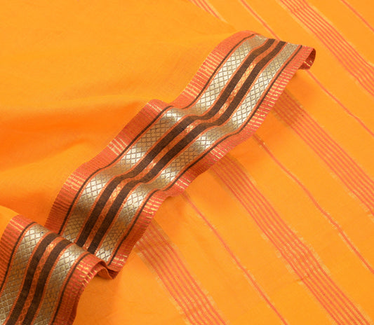 Sushila Vintage Pure Cotton Saree with Woven Border Pallu Orange Sari Fabric