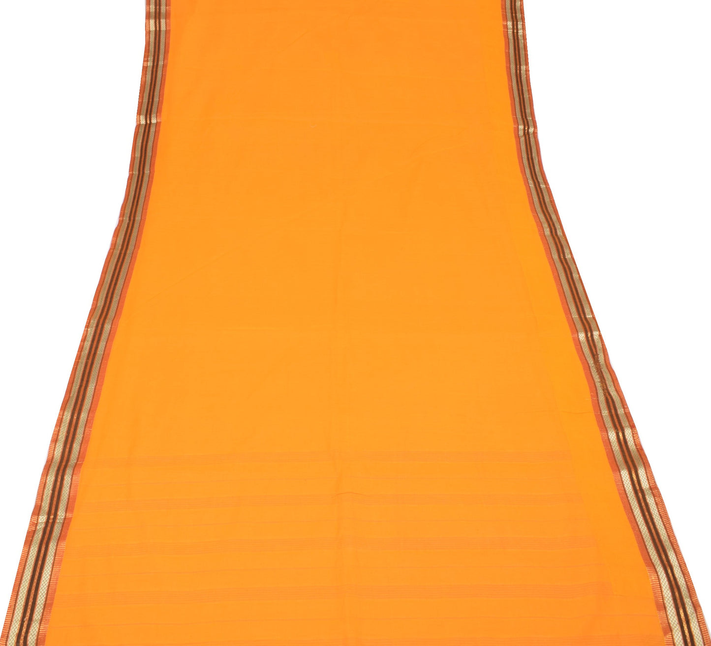 Sushila Vintage Pure Cotton Saree with Woven Border Pallu Orange Sari Fabric