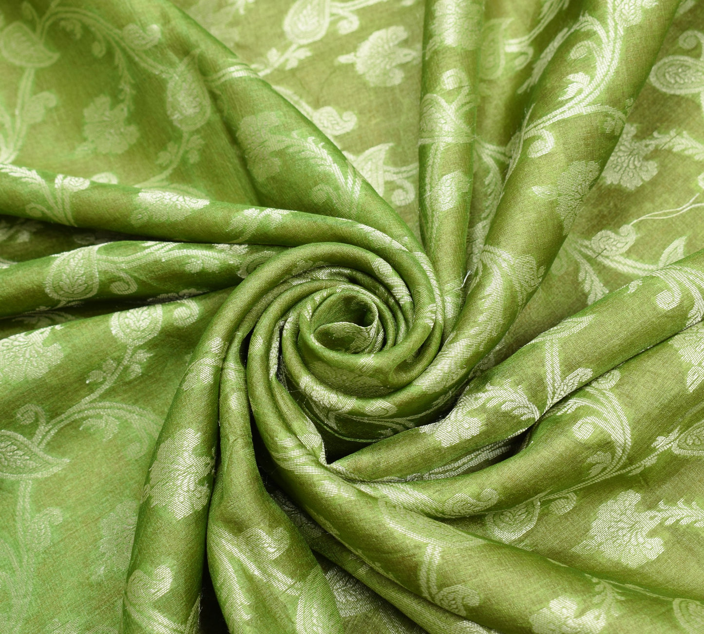 Sushila Vintage Green Saree Rust Border Pallu Pure Tussar Silk Woven Sari Fabric