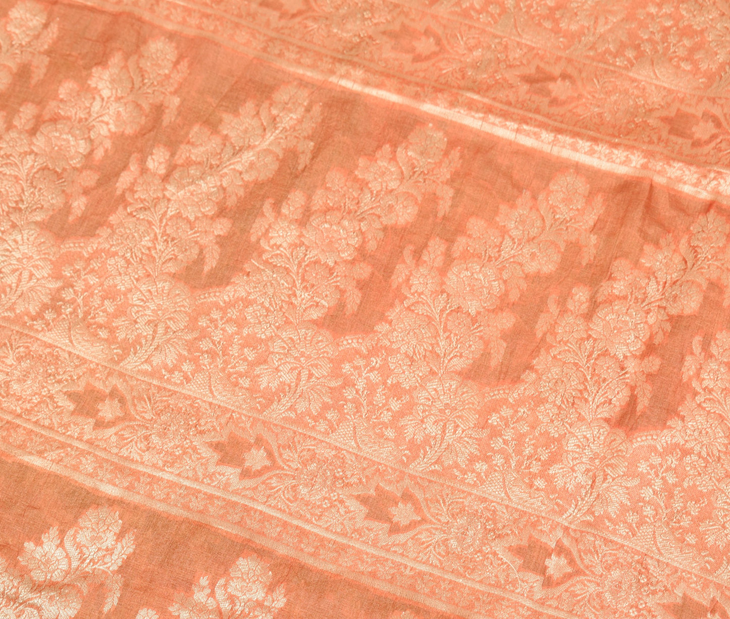 Sushila Vintage Green Saree Rust Border Pallu Pure Tussar Silk Woven Sari Fabric