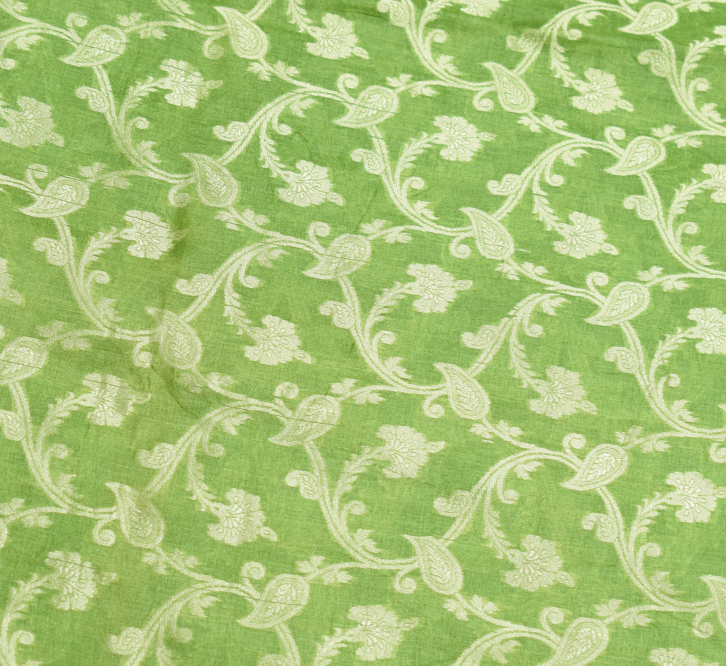 Sushila Vintage Green Saree Rust Border Pallu Pure Tussar Silk Woven Sari Fabric