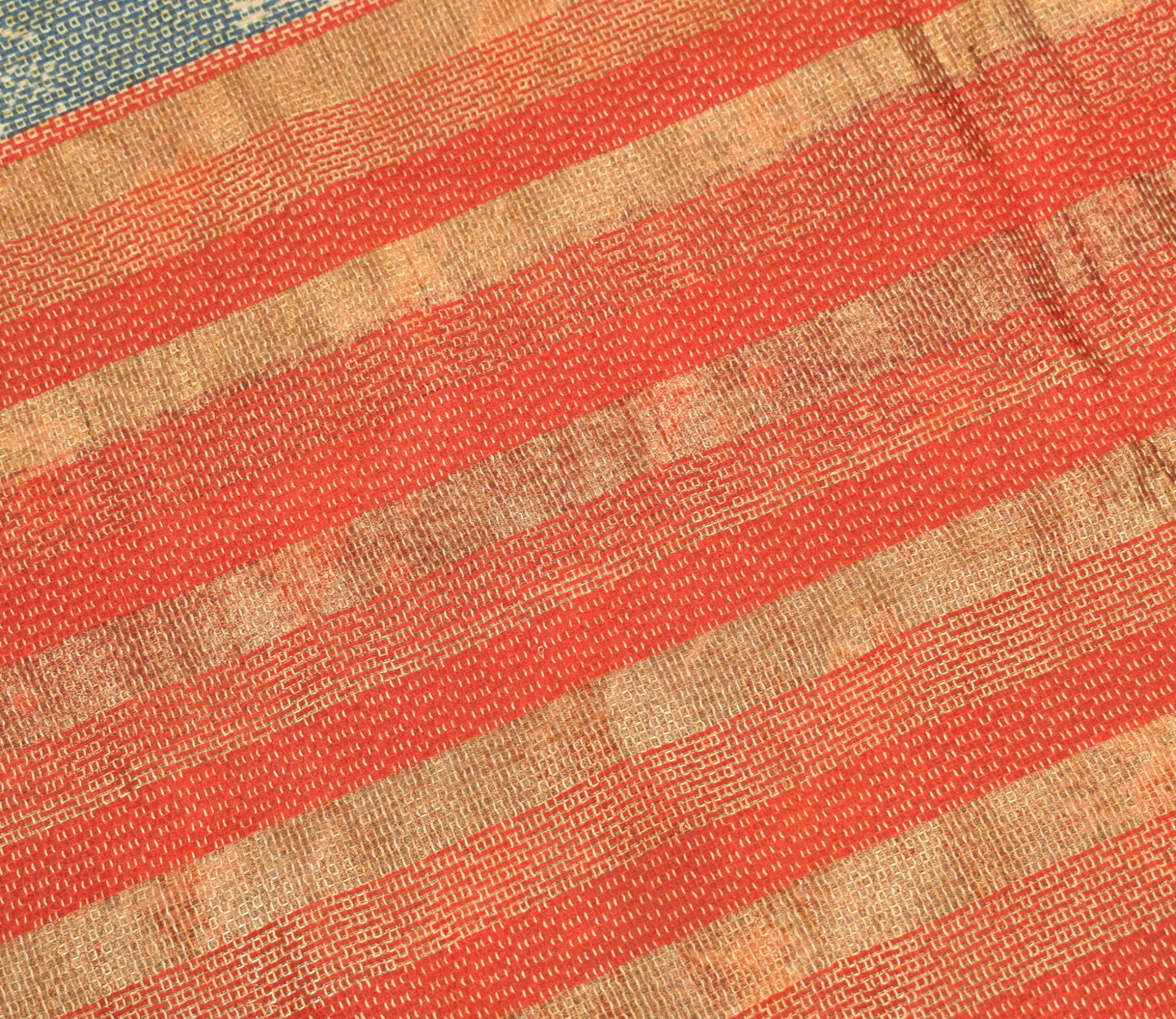 Sushila Vintage Grayish Blue Saree Art Silk Ikat Print Hand Work Sari Fabric