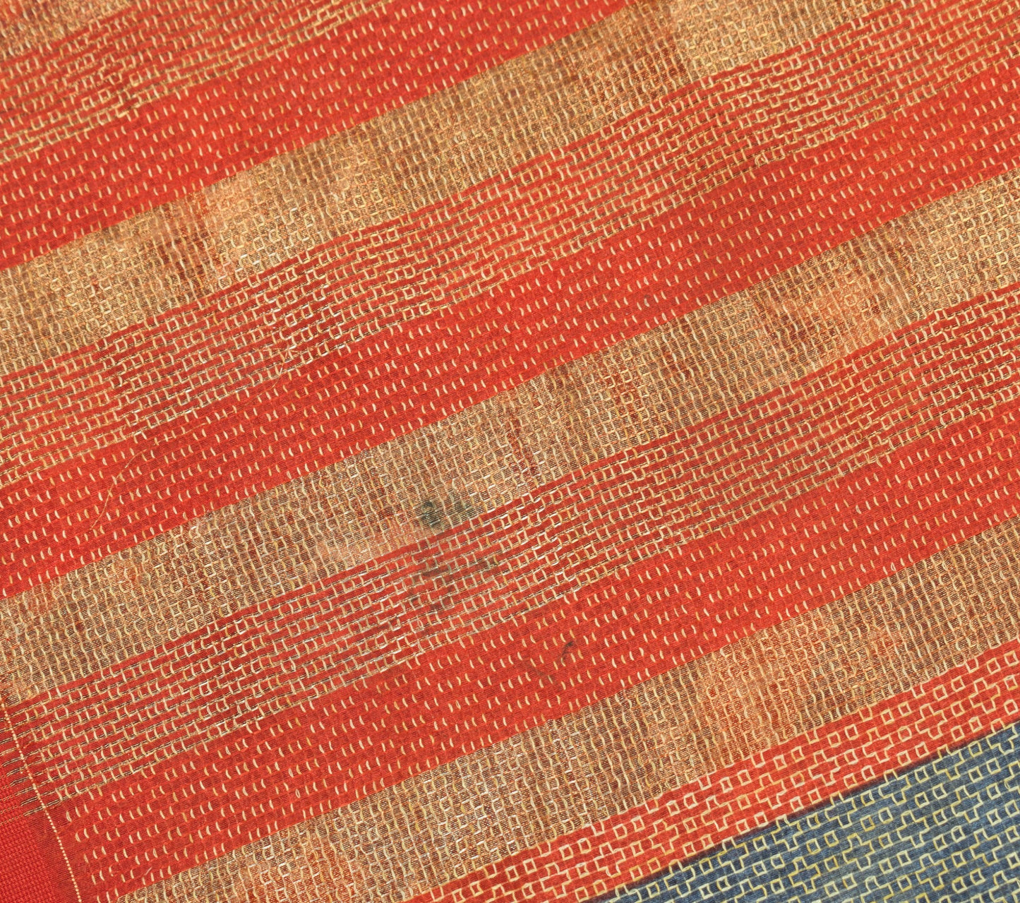 Sushila Vintage Grayish Blue Saree Art Silk Ikat Print Hand Work Sari Fabric
