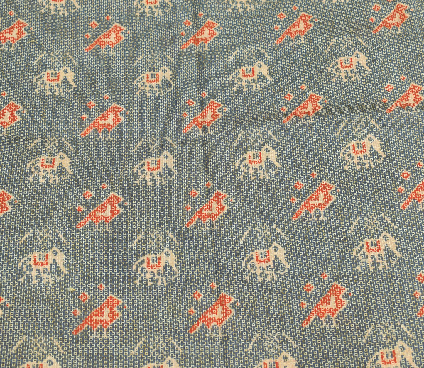 Sushila Vintage Grayish Blue Saree Art Silk Ikat Print Hand Work Sari Fabric