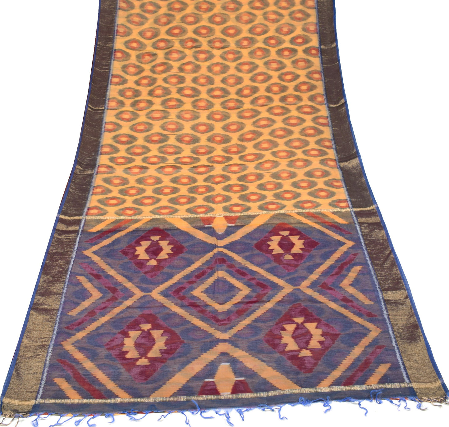 Sushila Vintage Yellow Saree Pure Cotton Silk Hand Woven Pochampally Ikat Sari