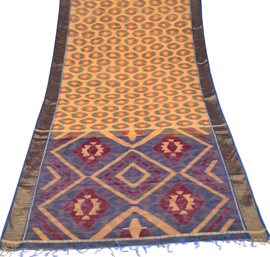 Sushila Vintage Yellow Saree Pure Cotton Silk Hand Woven Pochampally Ikat Sari