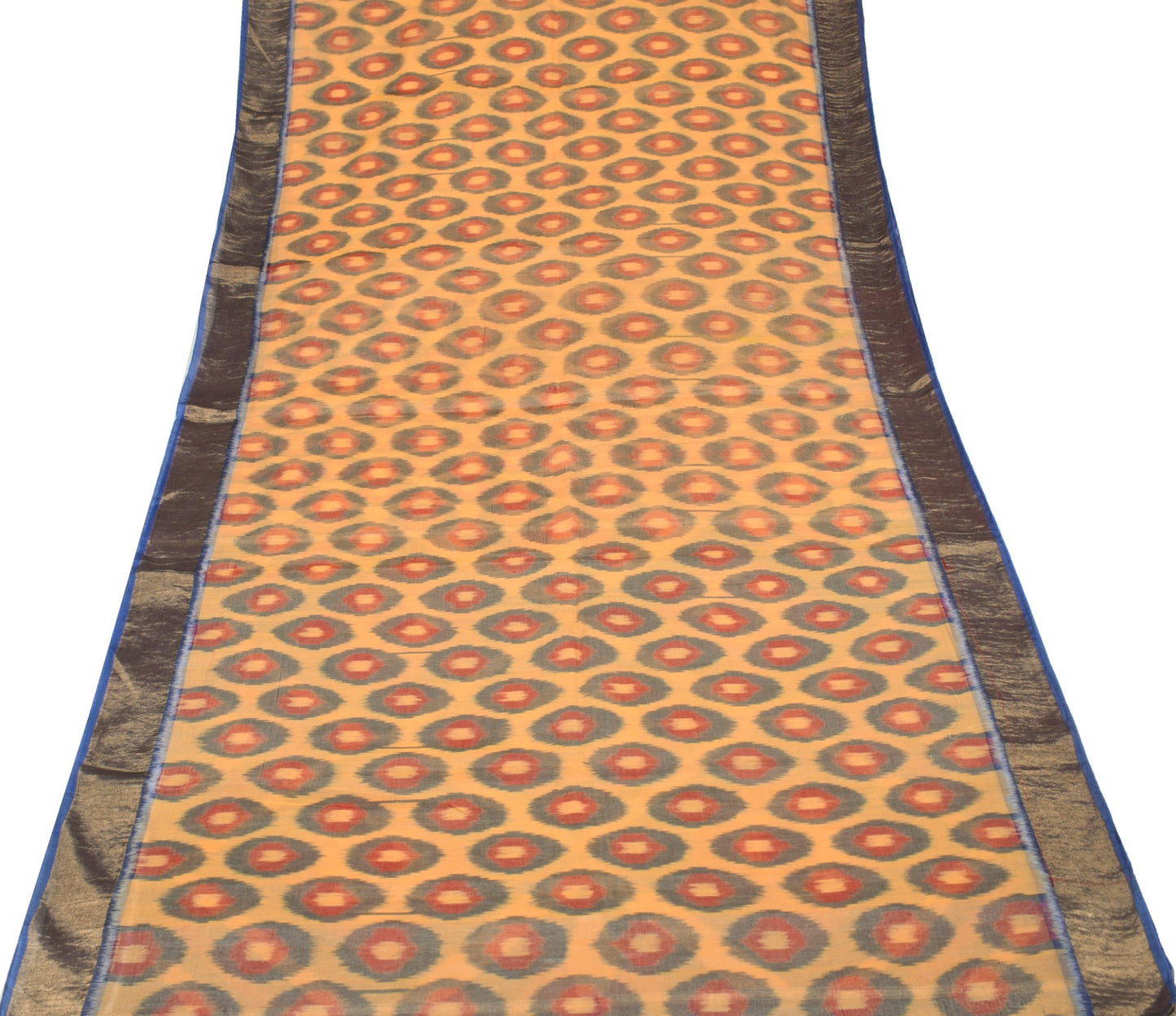 Sushila Vintage Yellow Saree Pure Cotton Silk Hand Woven Pochampally Ikat Sari