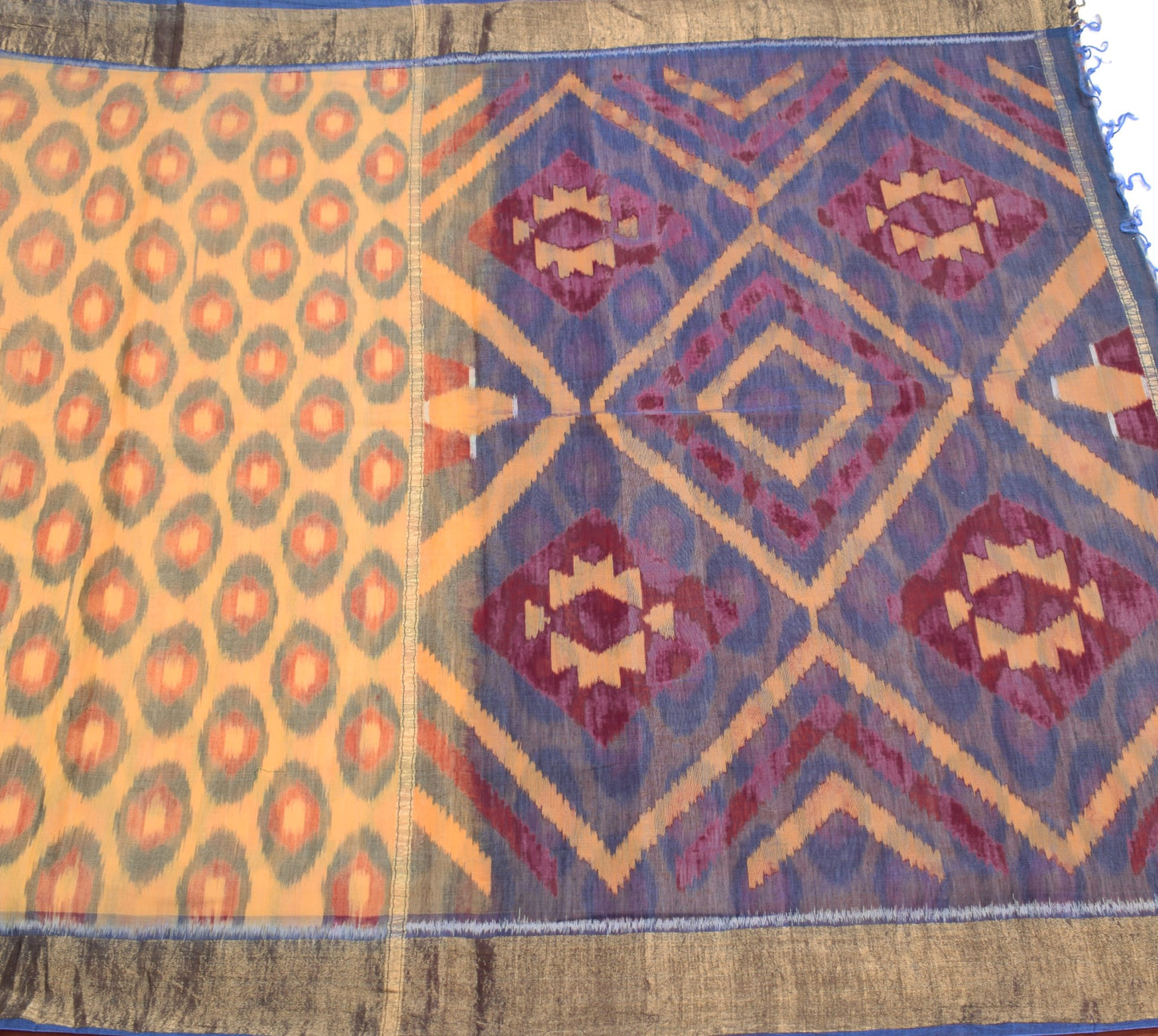 Sushila Vintage Yellow Saree Pure Cotton Silk Hand Woven Pochampally Ikat Sari