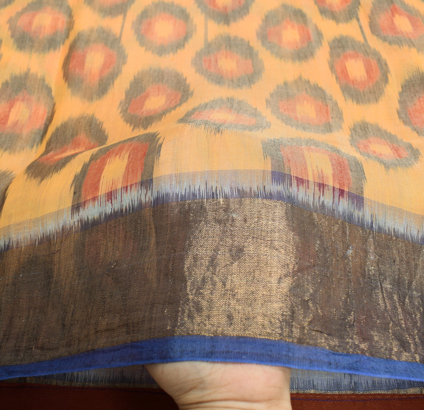 Sushila Vintage Yellow Saree Pure Cotton Silk Hand Woven Pochampally Ikat Sari