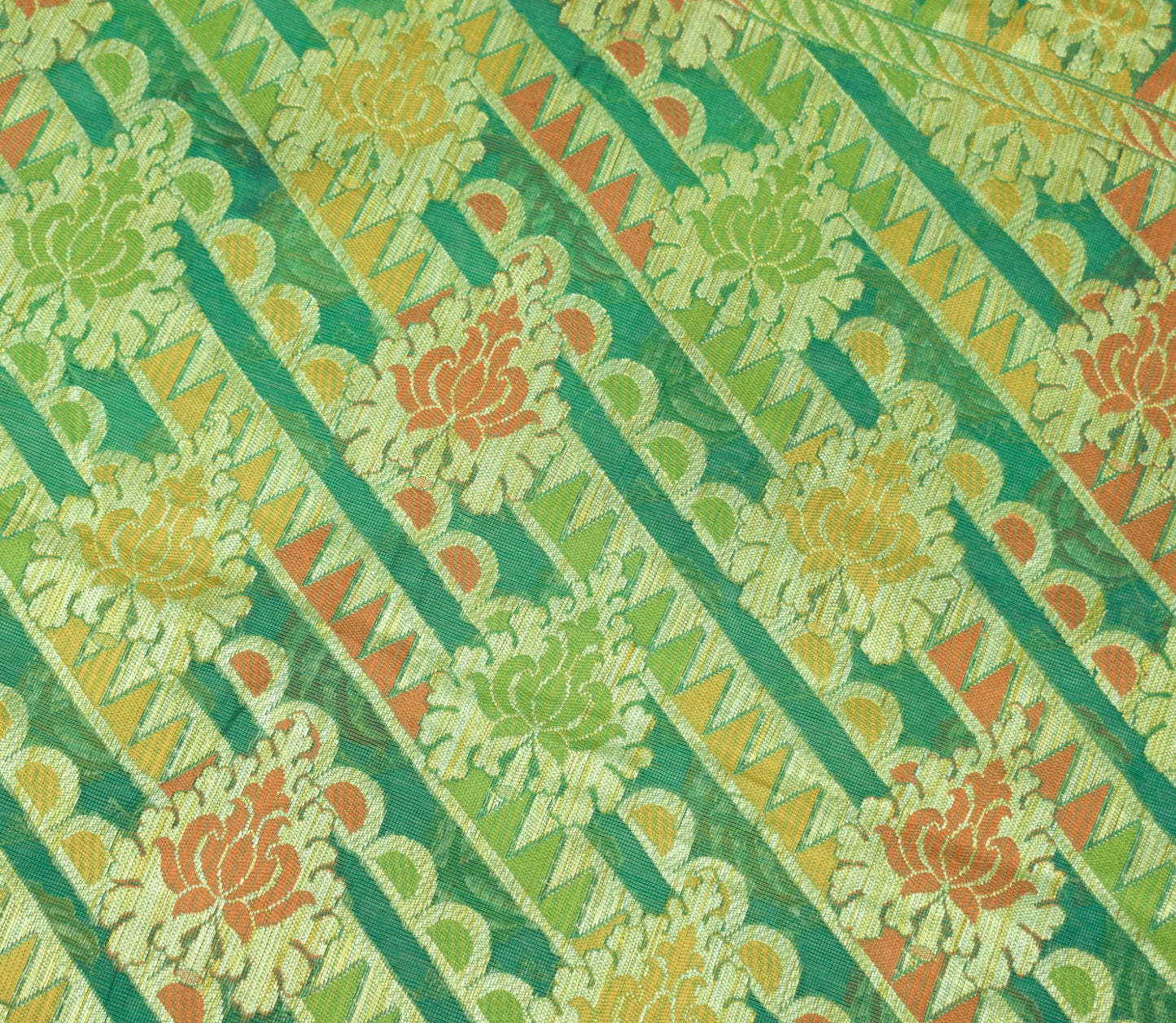 Sushila Vintage Green Saree Leaves Woven 100% Pure Silk 5 Yd Sari Craft Fabric