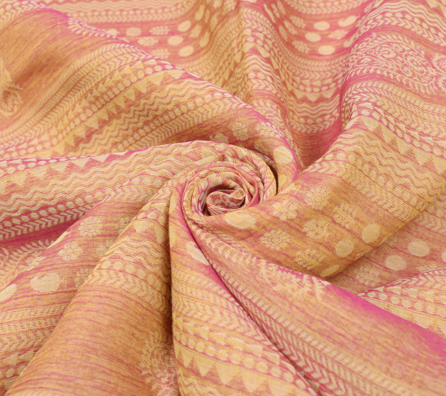 Sushila Vintage Yellow Magenta Saree Pure Cotton All Over Woven 5Yds Sari Fabric