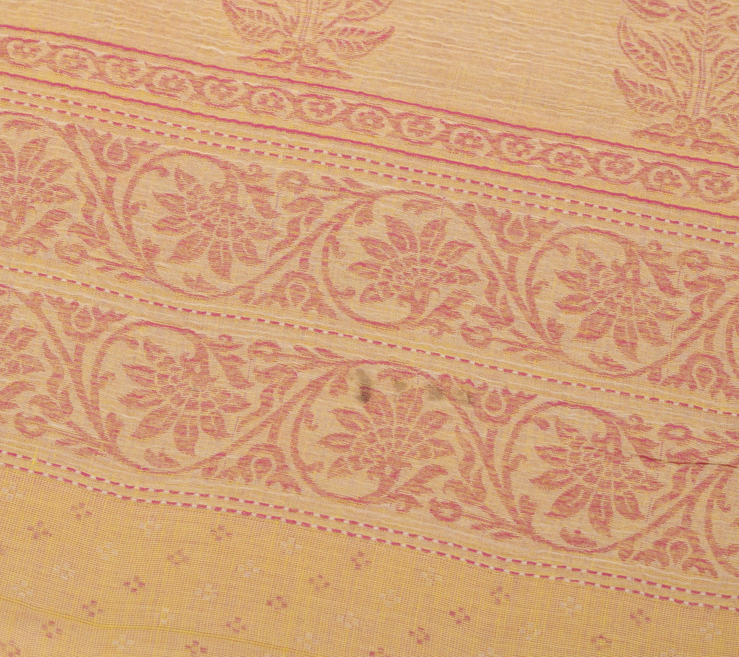 Sushila Vintage Yellow Magenta Saree Pure Cotton All Over Woven 5Yds Sari Fabric