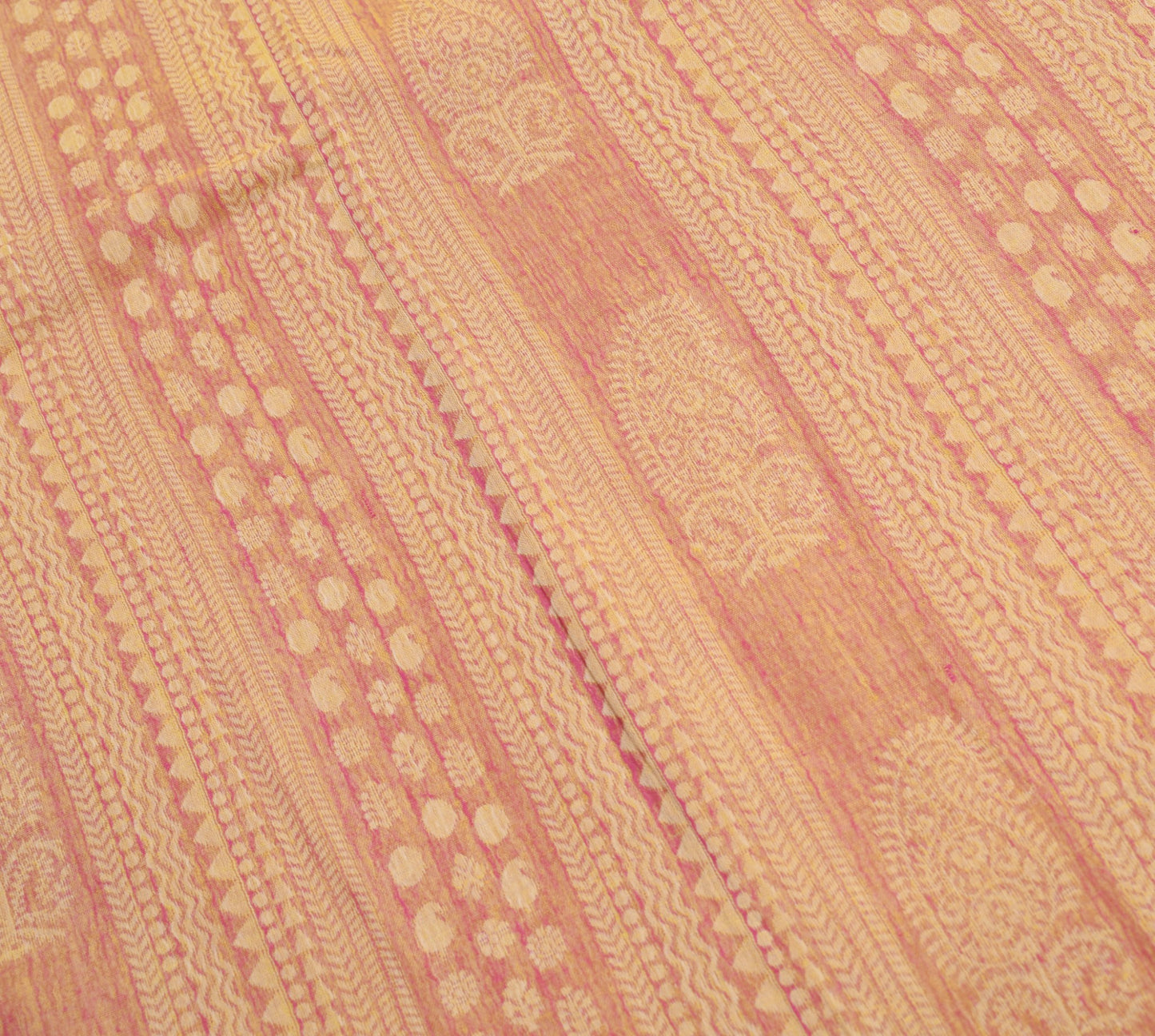 Sushila Vintage Yellow Magenta Saree Pure Cotton All Over Woven 5Yds Sari Fabric