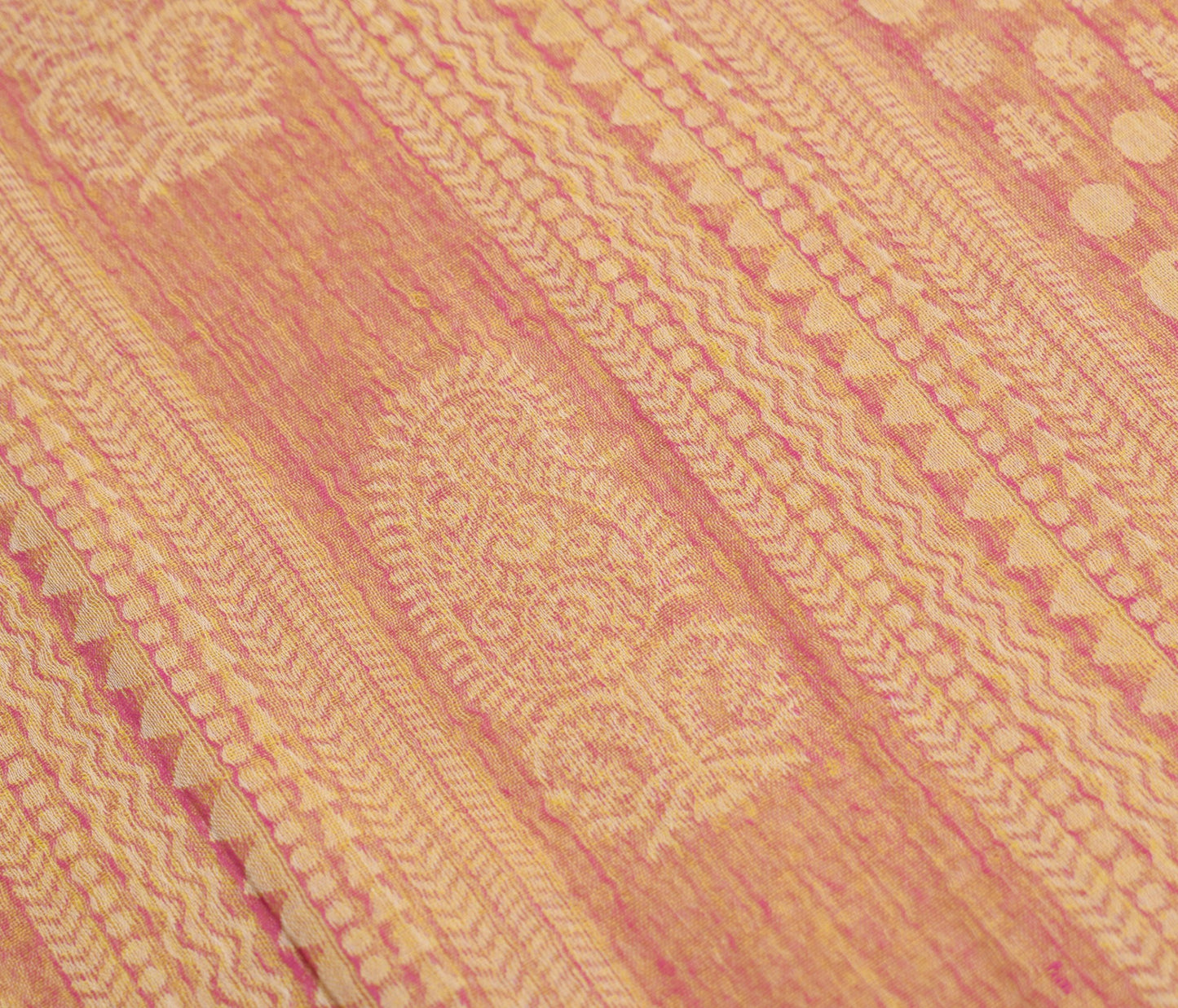 Sushila Vintage Yellow Magenta Saree Pure Cotton All Over Woven 5Yds Sari Fabric