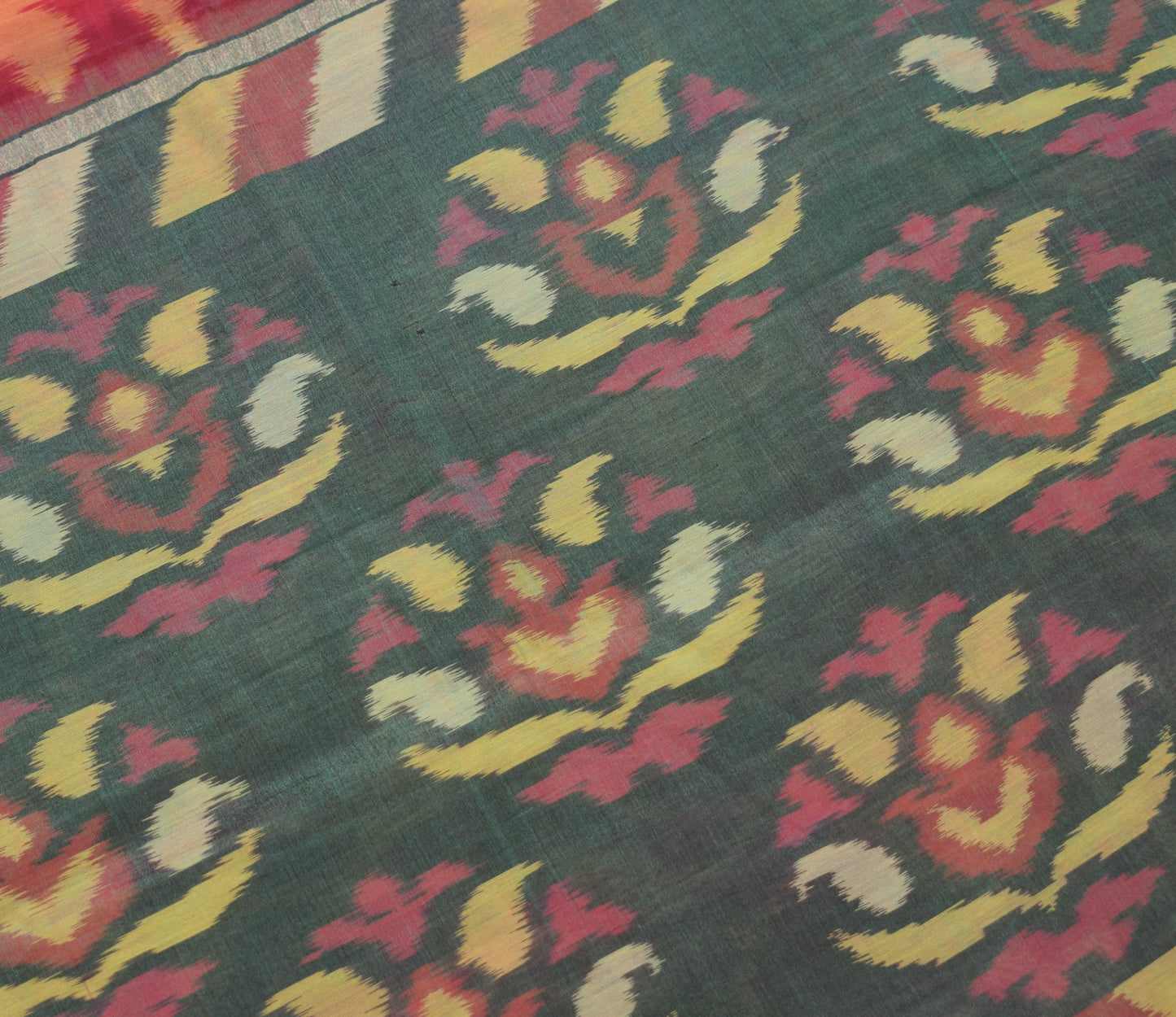 Sushila Vintage Magenta Saree Pure Cotton Silk Hand Woven Pochampally Ikat Sari