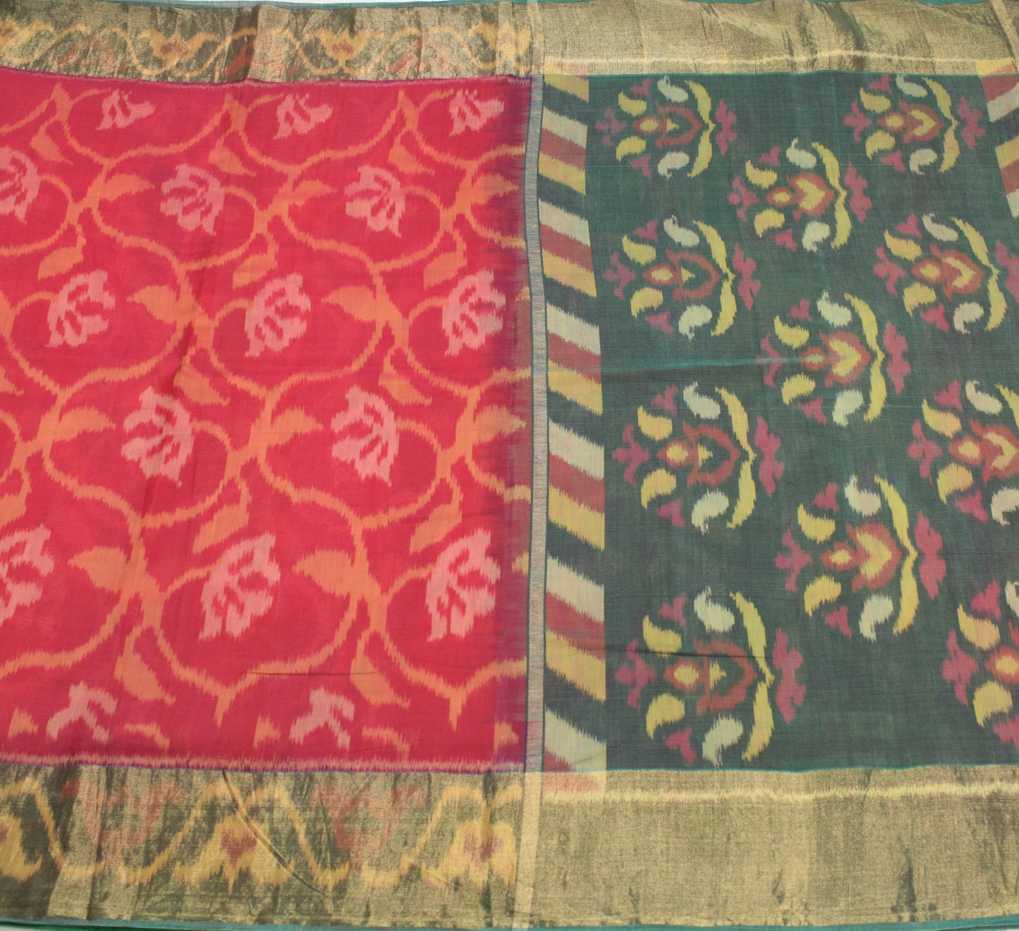 Sushila Vintage Magenta Saree Pure Cotton Silk Hand Woven Pochampally Ikat Sari