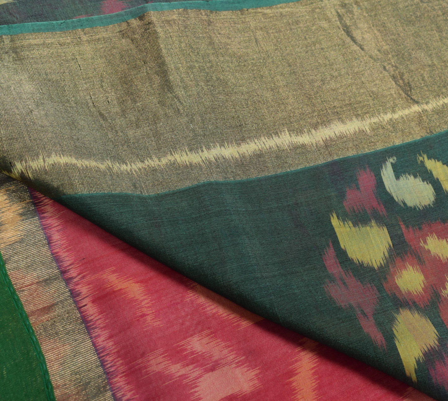 Sushila Vintage Magenta Saree Pure Cotton Silk Hand Woven Pochampally Ikat Sari