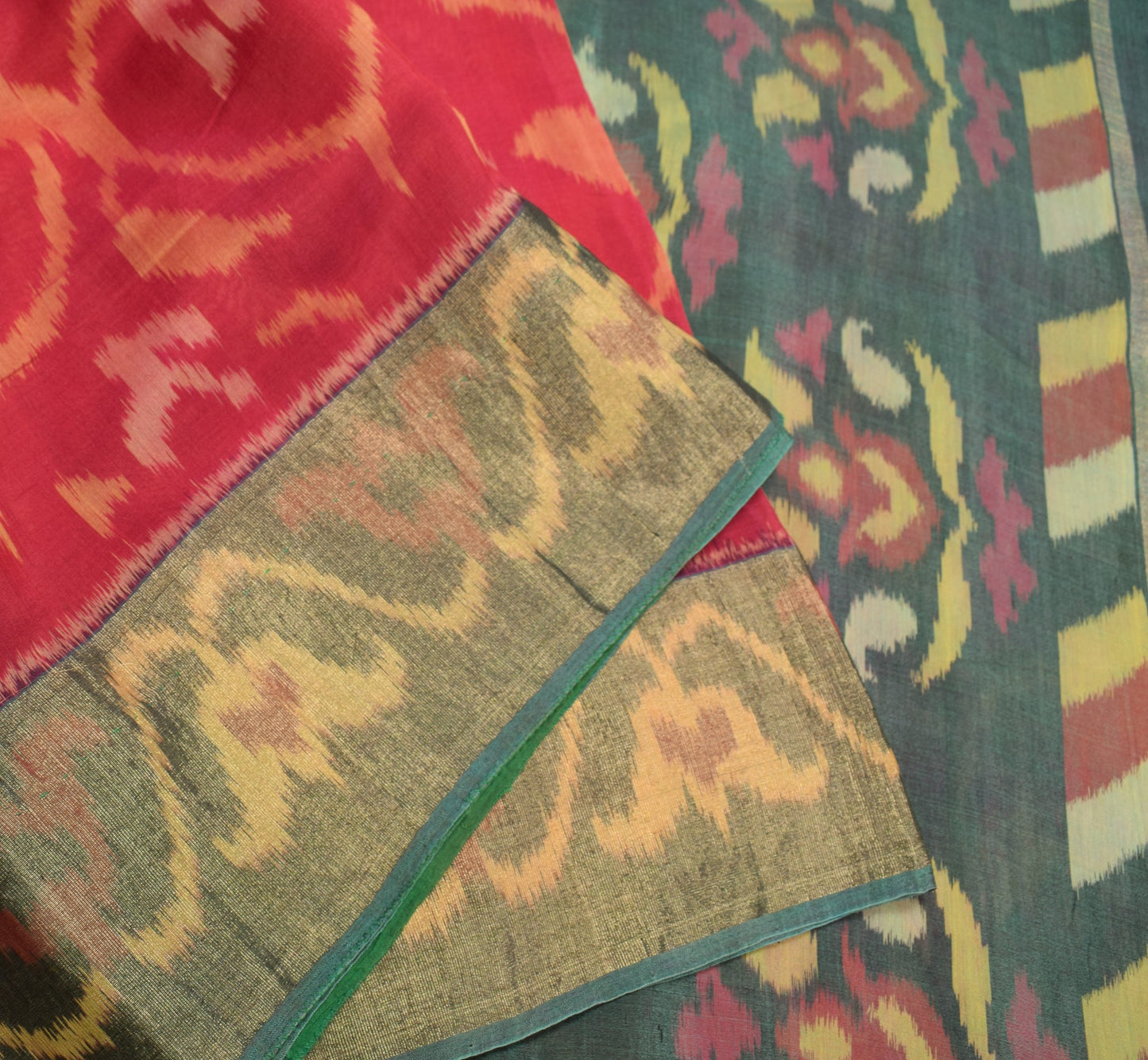 Sushila Vintage Magenta Saree Pure Cotton Silk Hand Woven Pochampally Ikat Sari