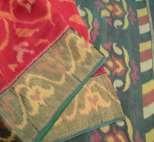 Sushila Vintage Magenta Saree Pure Cotton Silk Hand Woven Pochampally Ikat Sari