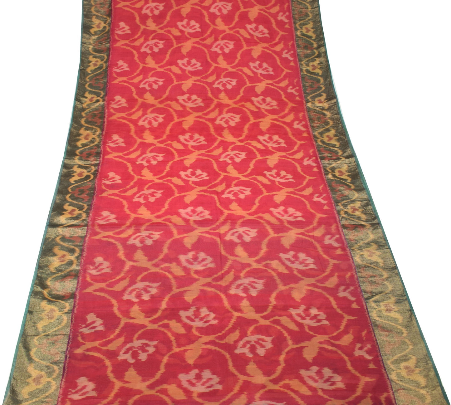 Sushila Vintage Magenta Saree Pure Cotton Silk Hand Woven Pochampally Ikat Sari