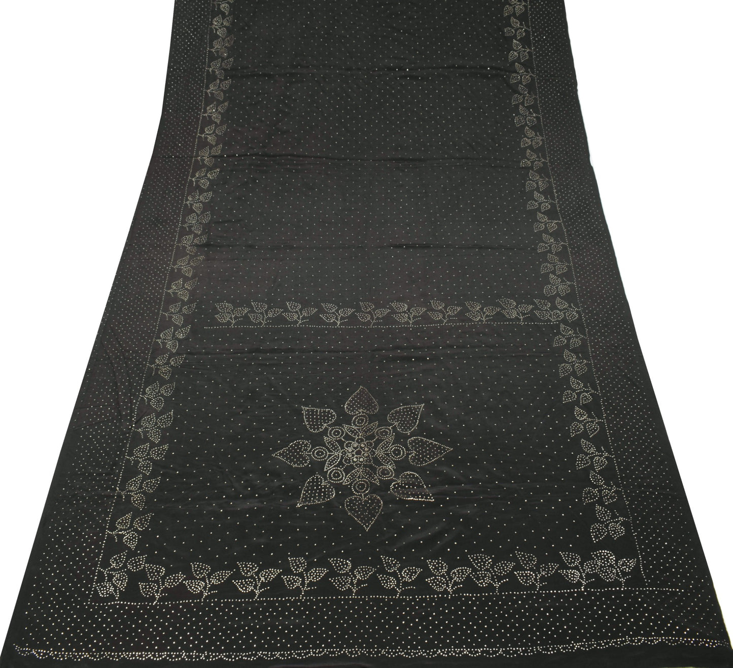 Sushila Vintage Mukesh Work Saree 100% Pure Crepe Silk Floral Black Sari Fabric