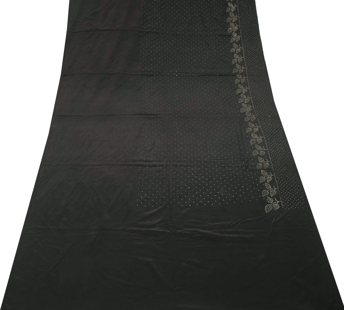 Sushila Vintage Mukesh Work Saree 100% Pure Crepe Silk Floral Black Sari Fabric