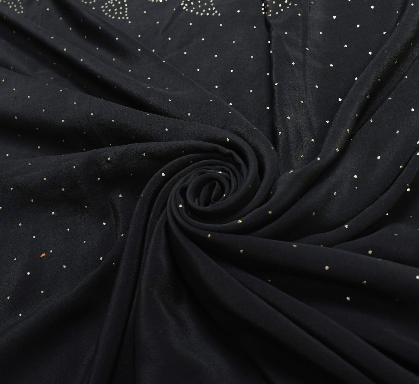 Sushila Vintage Mukesh Work Saree 100% Pure Crepe Silk Floral Black Sari Fabric