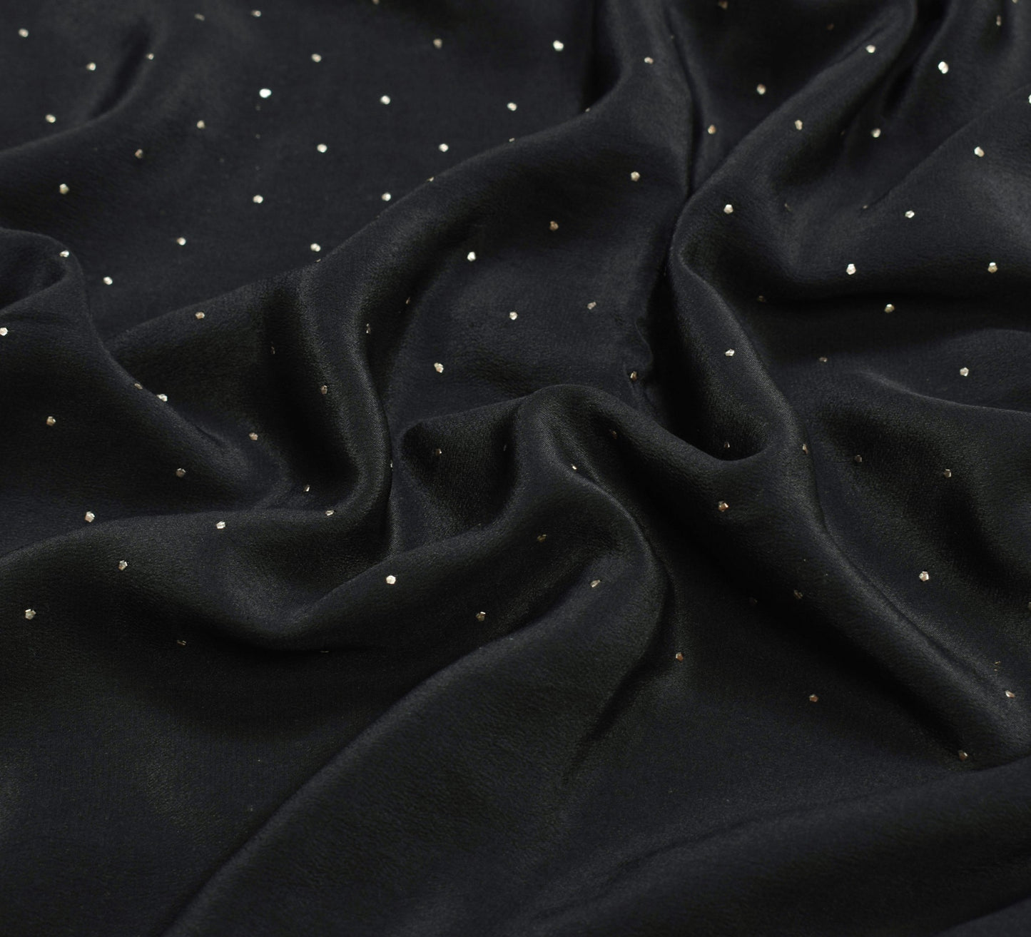 Sushila Vintage Mukesh Work Saree 100% Pure Crepe Silk Floral Black Sari Fabric
