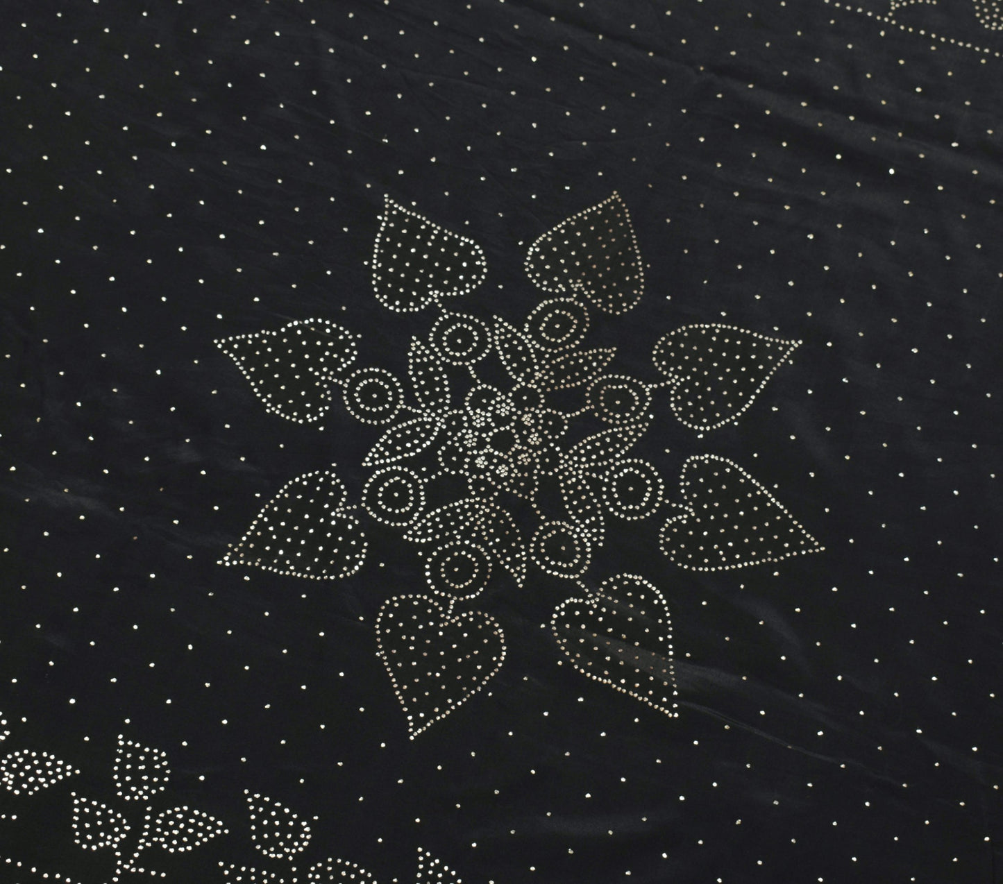 Sushila Vintage Mukesh Work Saree 100% Pure Crepe Silk Floral Black Sari Fabric