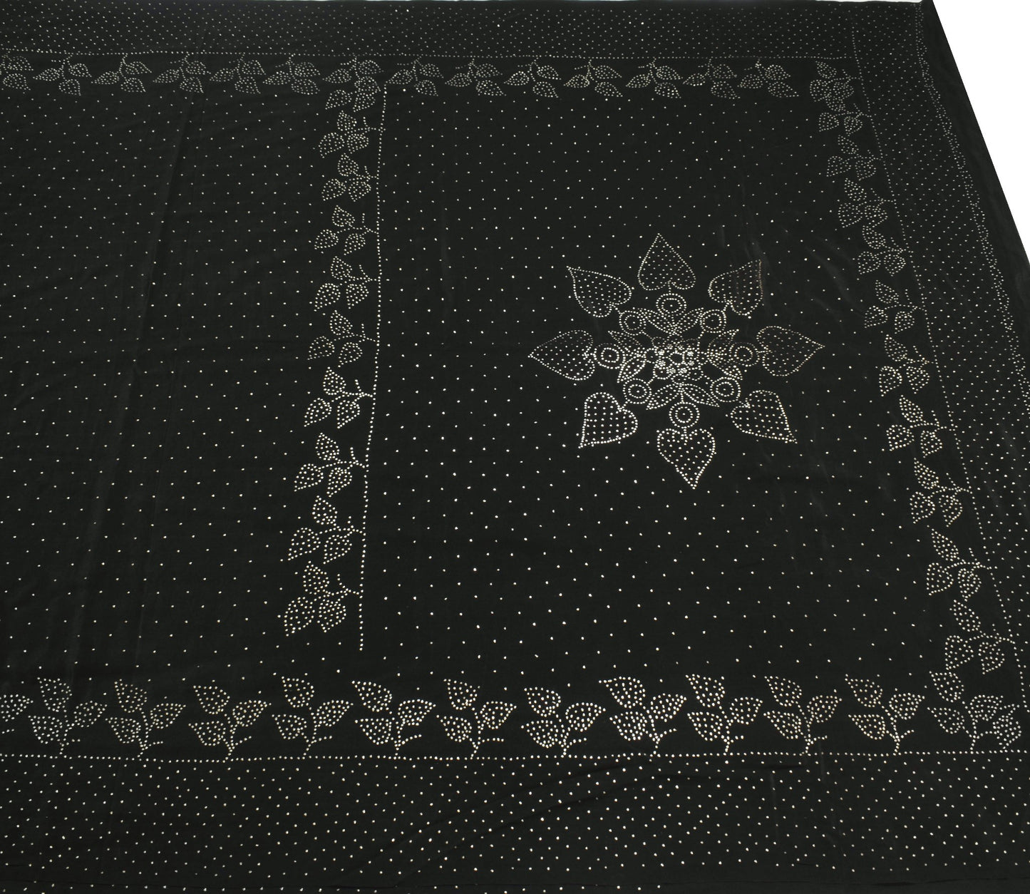 Sushila Vintage Mukesh Work Saree 100% Pure Crepe Silk Floral Black Sari Fabric