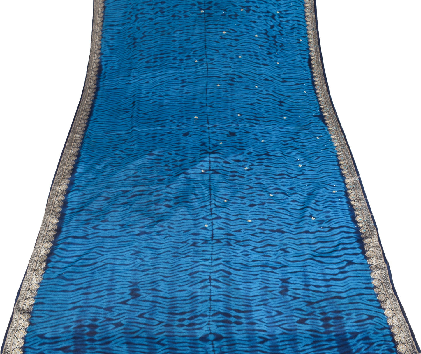 Sushila Vintage Blue Woven Saree Pure Georgette Hand Beaded Floral Sari Fabric