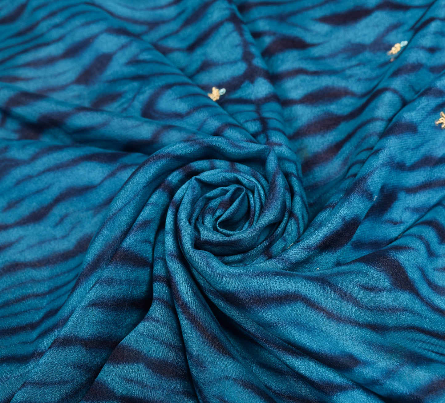 Sushila Vintage Blue Woven Saree Pure Georgette Hand Beaded Floral Sari Fabric