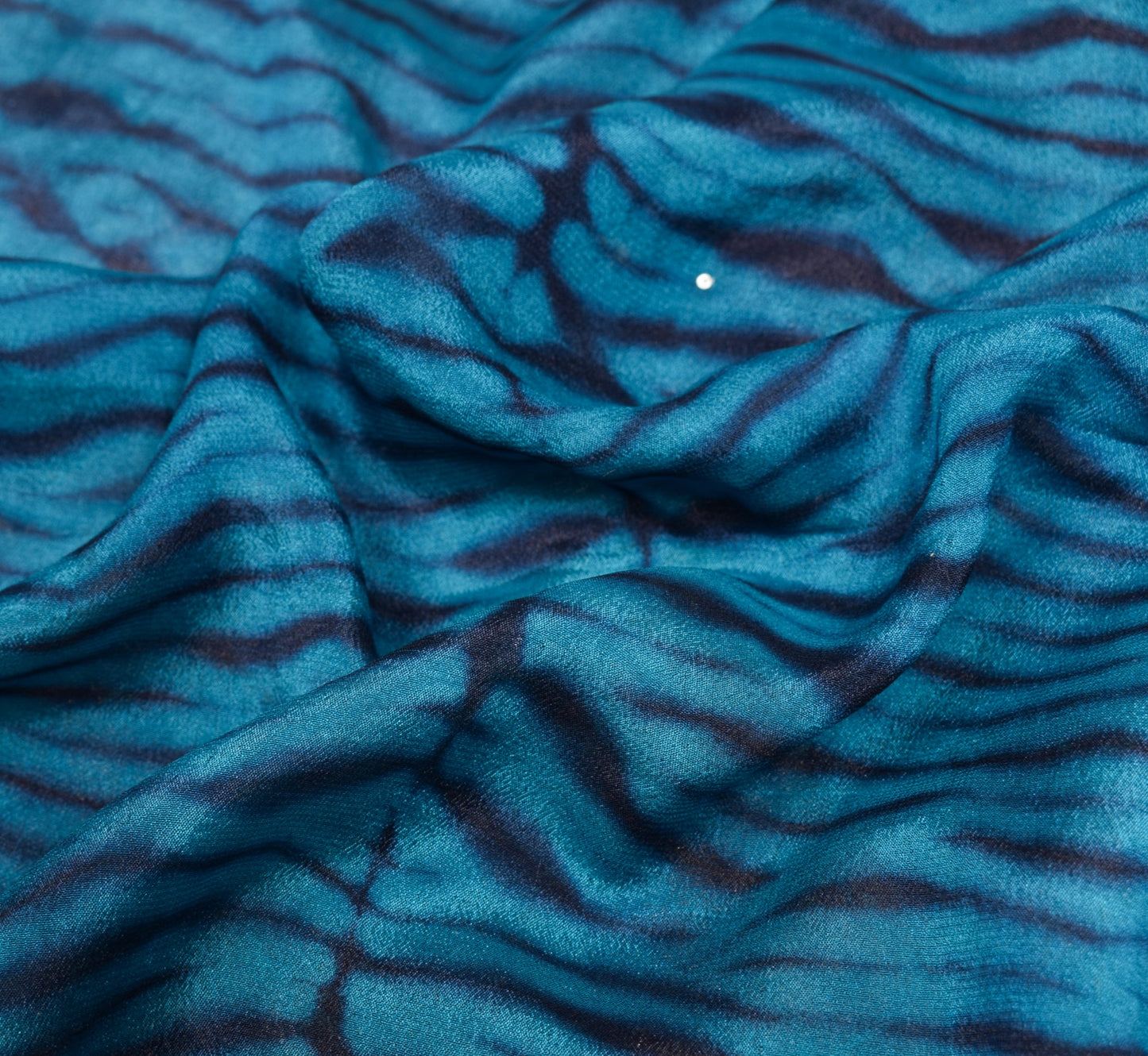 Sushila Vintage Blue Woven Saree Pure Georgette Hand Beaded Floral Sari Fabric
