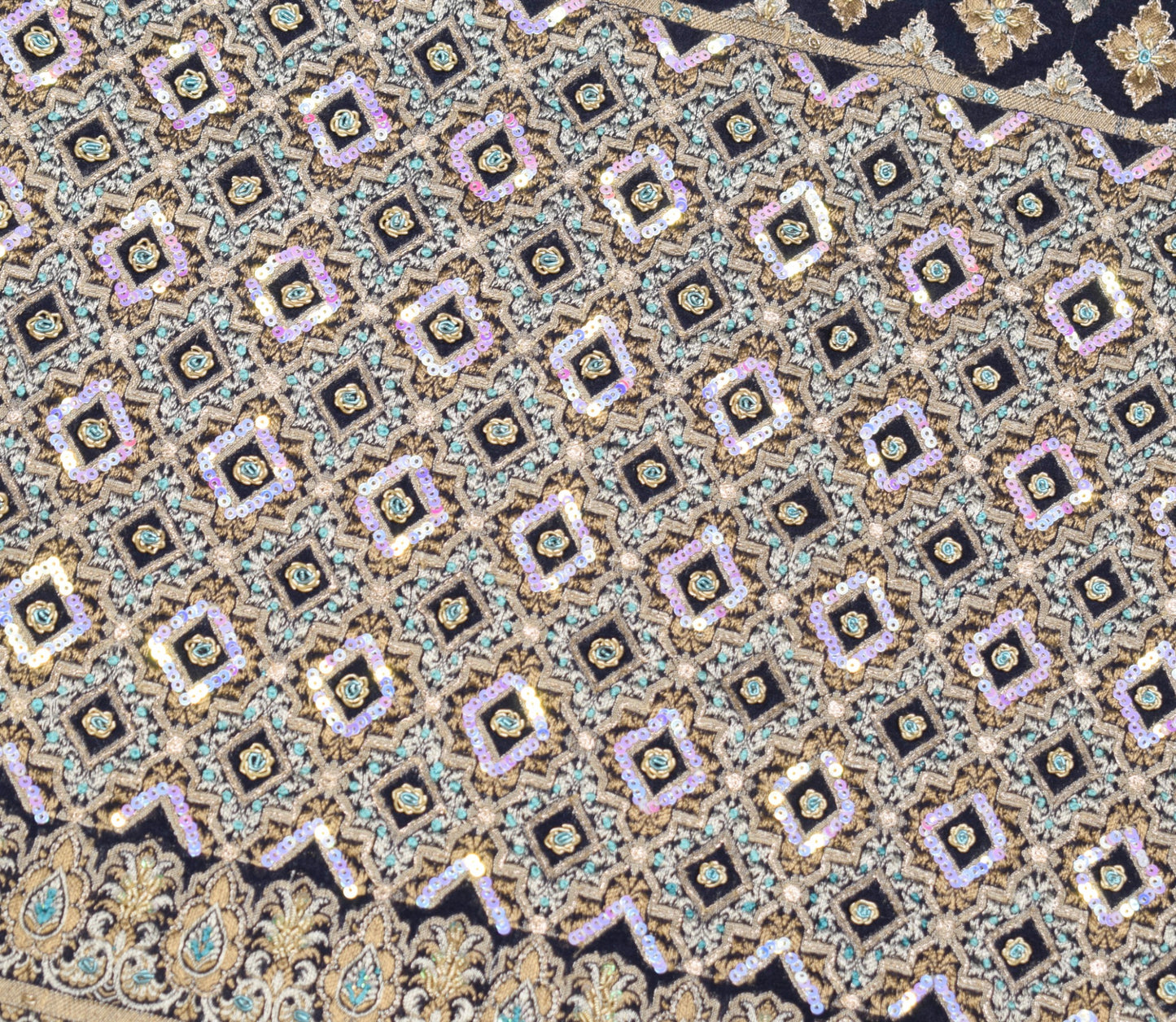 Sushila Vintage Blue Woven Saree Pure Georgette Hand Beaded Floral Sari Fabric