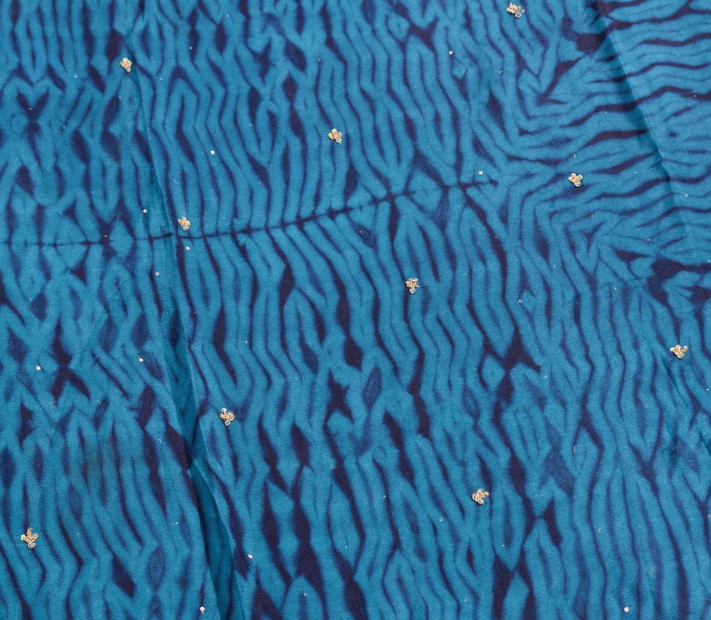 Sushila Vintage Blue Woven Saree Pure Georgette Hand Beaded Floral Sari Fabric