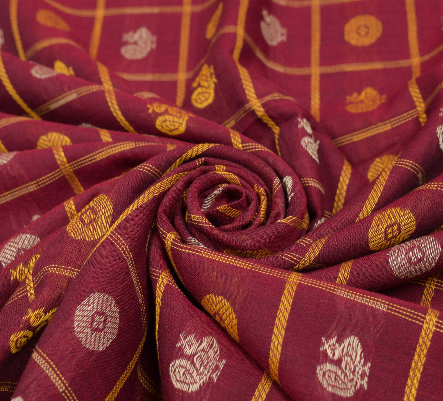 Sushila Vintage Kanchi Cotton Saree Maroon Thread Hand Woven Checks & butta Sari