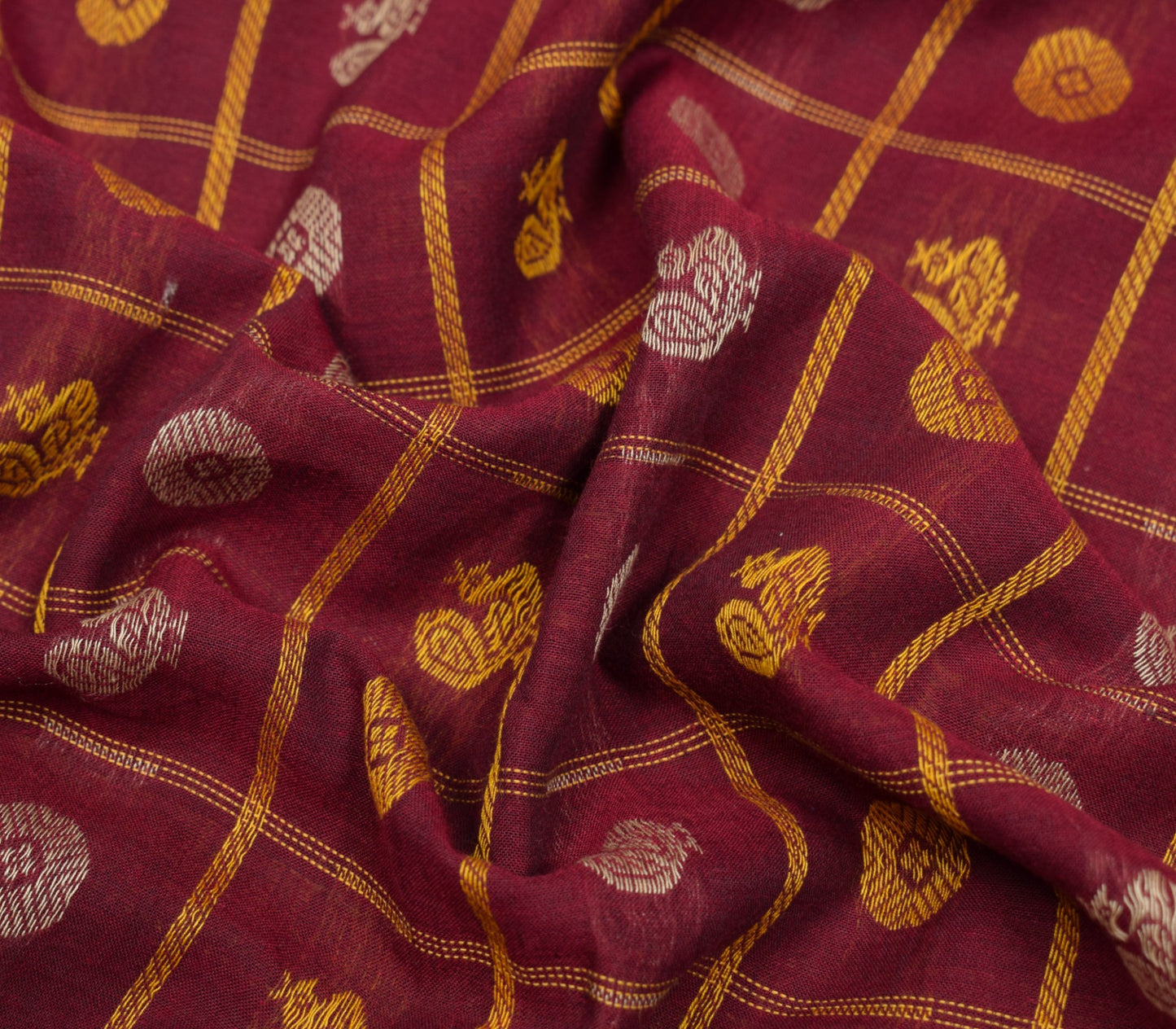 Sushila Vintage Kanchi Cotton Saree Maroon Thread Hand Woven Checks & butta Sari