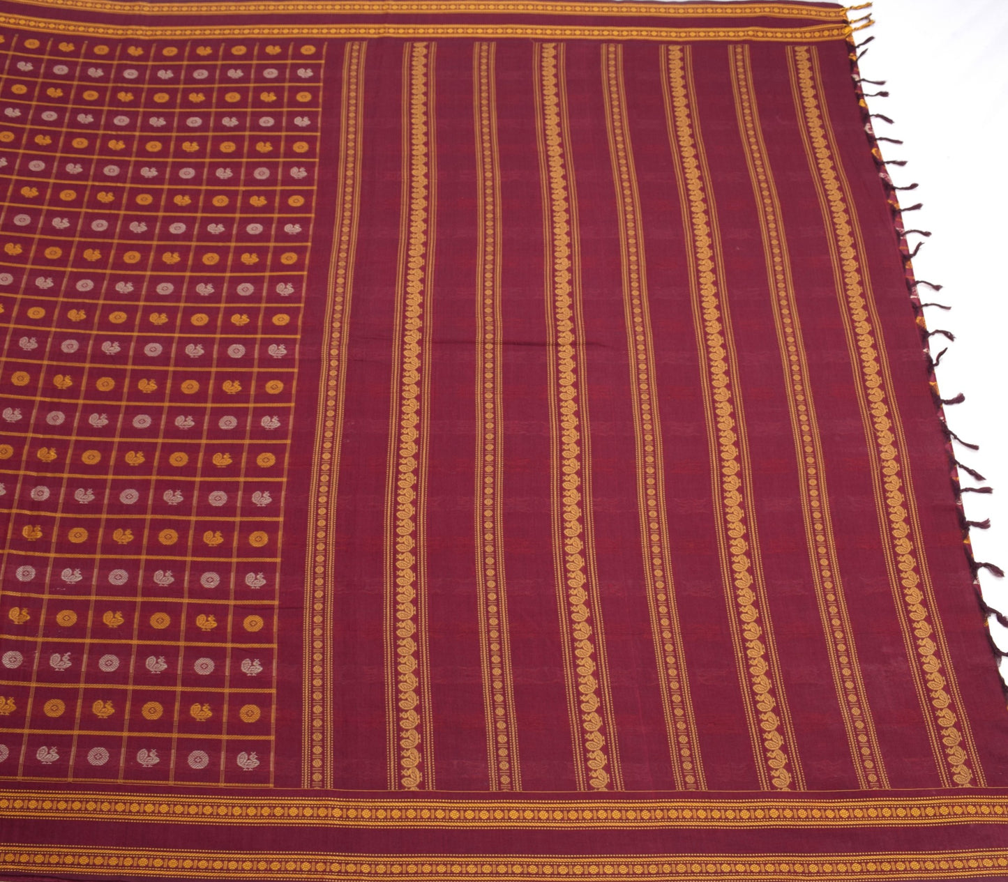Sushila Vintage Kanchi Cotton Saree Maroon Thread Hand Woven Checks & butta Sari