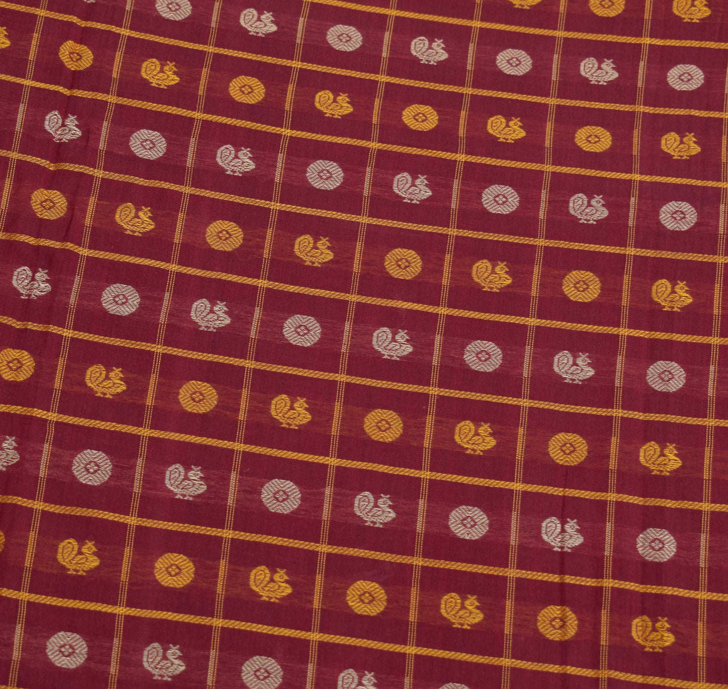 Sushila Vintage Kanchi Cotton Saree Maroon Thread Hand Woven Checks & butta Sari