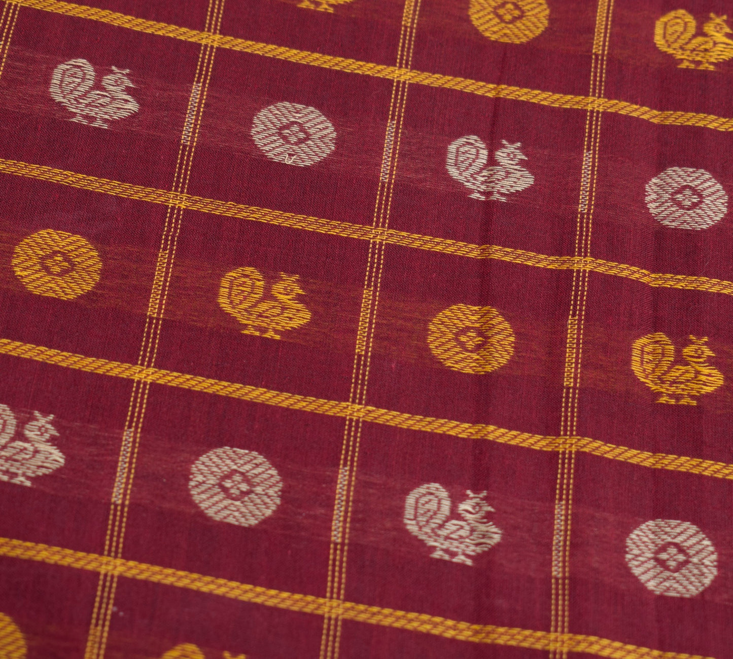 Sushila Vintage Kanchi Cotton Saree Maroon Thread Hand Woven Checks & butta Sari