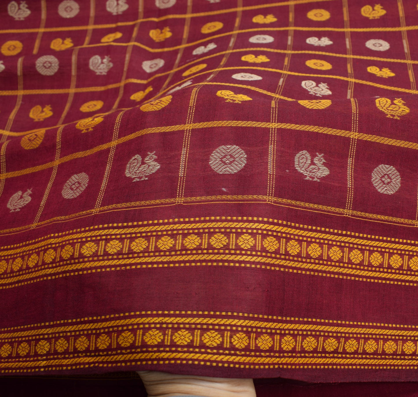 Sushila Vintage Kanchi Cotton Saree Maroon Thread Hand Woven Checks & butta Sari