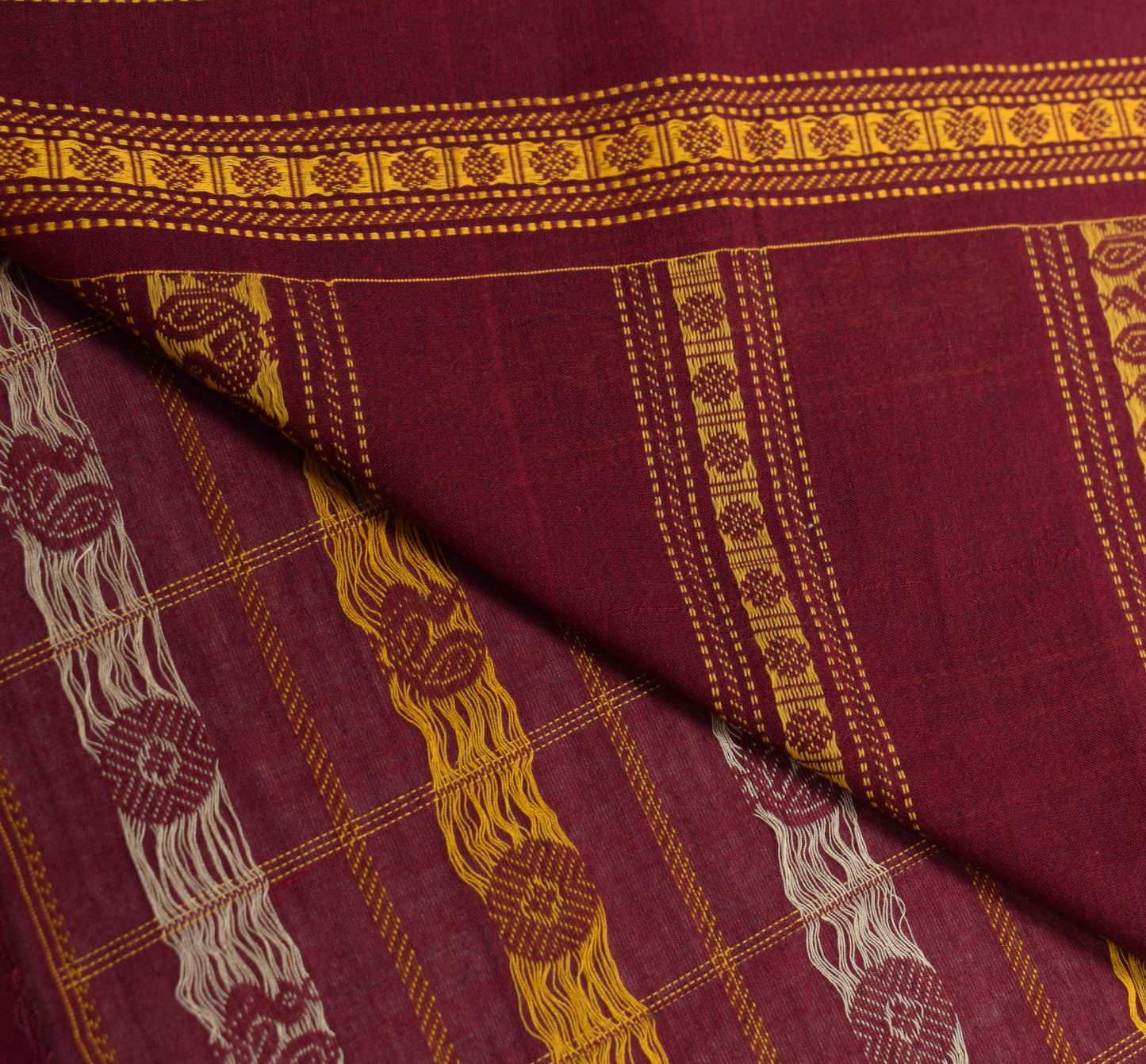Sushila Vintage Kanchi Cotton Saree Maroon Thread Hand Woven Checks & butta Sari