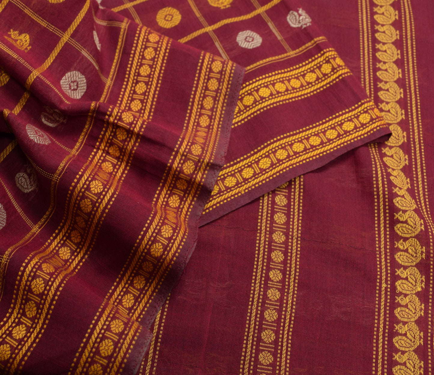 Sushila Vintage Kanchi Cotton Saree Maroon Thread Hand Woven Checks & butta Sari