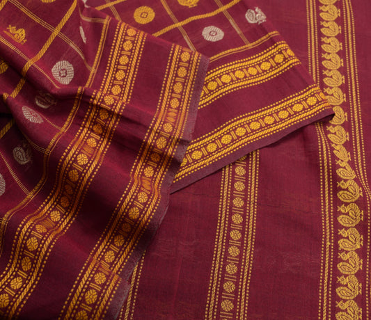 Sushila Vintage Kanchi Cotton Saree Maroon Thread Hand Woven Checks & butta Sari